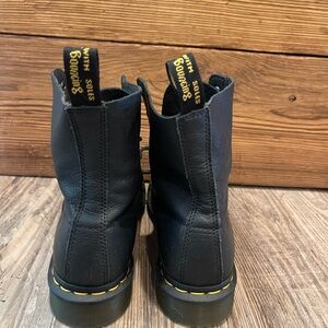 Black Leather Boots with Yellow Stitching